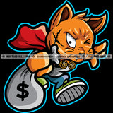 Gangster Cat Scarface Kitten Holding Bank Bags Money Dollar Sign Running Grind Hustling Logo Hustle Skillz SVG PNG JPG Vector Cut Files Silhouette Cricut