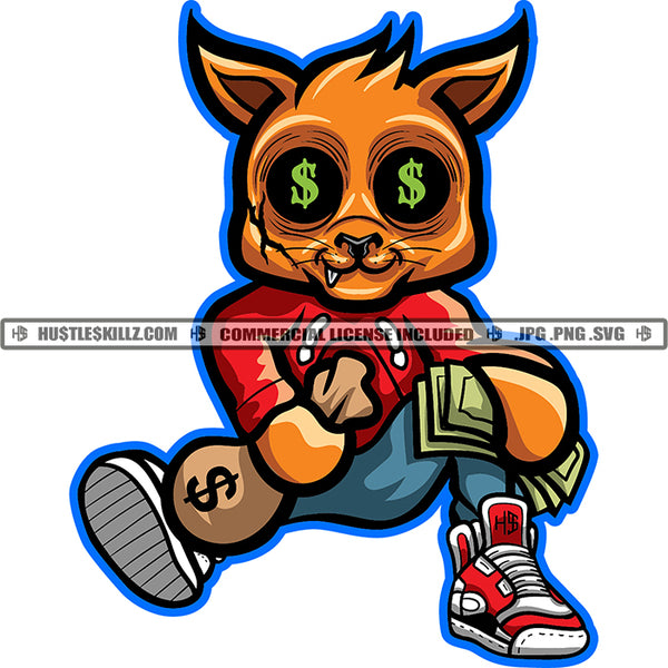 Scarface Gangster Cat Holding Money Bag Cash Dollar Sign Logo Hustle Skillz SVG PNG JPG Vector Cut Files Silhouette Cricut