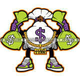 Dollar Money Bag Fist Bank Bags Dollar Signs Cash Sneakers Cartoon Hustling Hustler Gold Chain Logo Hustle Skillz SVG PNG JPG Vector Cut Files Silhouette Cricut