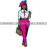 African American Lady Melanin Woman Baseball Cap Hat Fit Figure Hustler Earring Holding Bag Logo Hustle Skillz SVG PNG JPG Vector Cut Files Silhouette Cricut