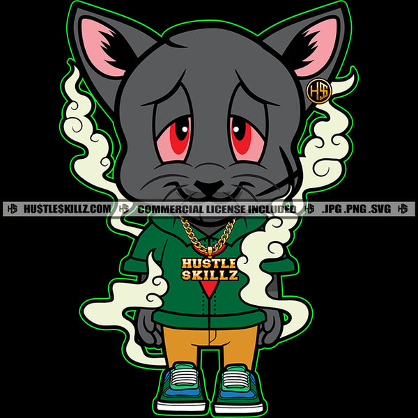 Stoner Scarface Cat Smoking Blunt Cannabis High Life Logo Hustle Skillz SVG PNG JPG Vector Cutting Files Silhouette Cricut