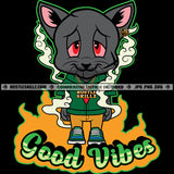 Good Vibes High Life Stoned Cat Smoking Weed Hustle Skillz SVG PNG JPG Vector Cutting Files Silhouette Cricut