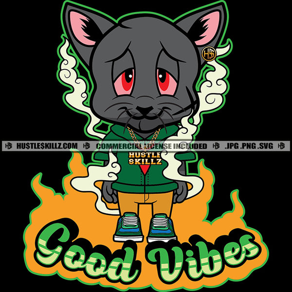 Good Vibes High Life Stoned Cat Smoking Weed Hustle Skillz SVG PNG JPG Vector Cutting Files Silhouette Cricut