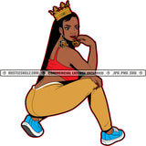 Sexy Curvy Queen Melanin Woman Squatting Lola Logo Hustle Skillz SVG PNG JPG Vector Cutting Files Silhouette Cricut