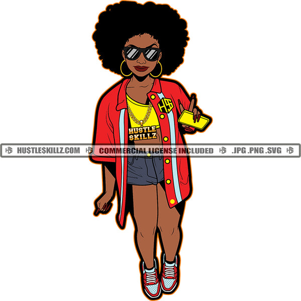 Lola Melanin Woman Big Shirt Jersey Cellphone Afro hair Logo Hustle Skillz SVG PNG JPG Vector Cutting Files Silhouette Cricut