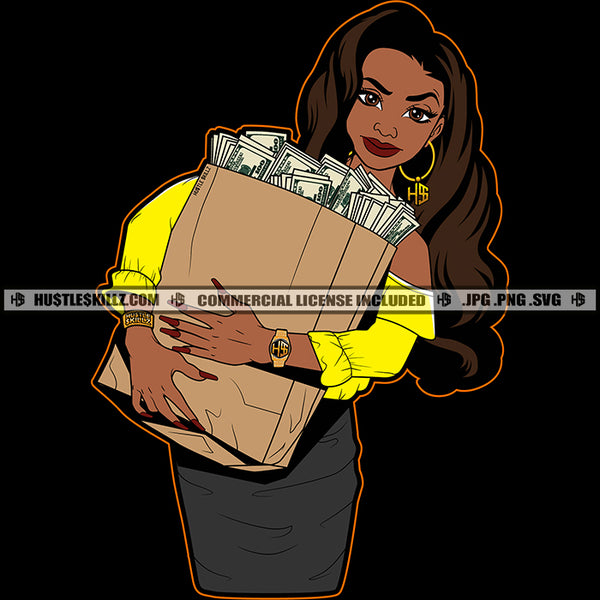 Hustler Melanin Lola Bag With Money Business Lady Logo Hustle Skillz SVG PNG JPG Vector Cutting Files Silhouette Cricut