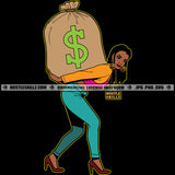 Business Woman Lola Carrying Big Bag Money Hustler Grind Logo Hustle Skillz SVG PNG JPG Vector Cutting Files Silhouette Cricut