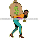 Business Woman Lola Carrying Big Bag Money Hustler Grind Logo Hustle Skillz SVG PNG JPG Vector Cutting Files Silhouette Cricut