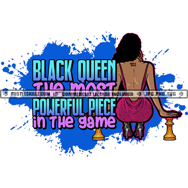 Black Queen Most Powerful Black Woman Pedestals Heels Backless Dress Life Quote Hustler Logo Hustle Skillz SVG PNG JPG Vector Cut Files Silhouette Cricut