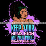 Young Melanin Woman Keep Your Head High Finger Headband Hoops Sister Quotes Hustling Logo Hustle Skillz SVG PNG JPG Vector Cut Files Silhouette Cricut