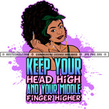 Young Melanin Woman Keep Your Head High Finger Headband Hoops Sister Quotes Hustling Logo Hustle Skillz SVG PNG JPG Vector Cut Files Silhouette Cricut