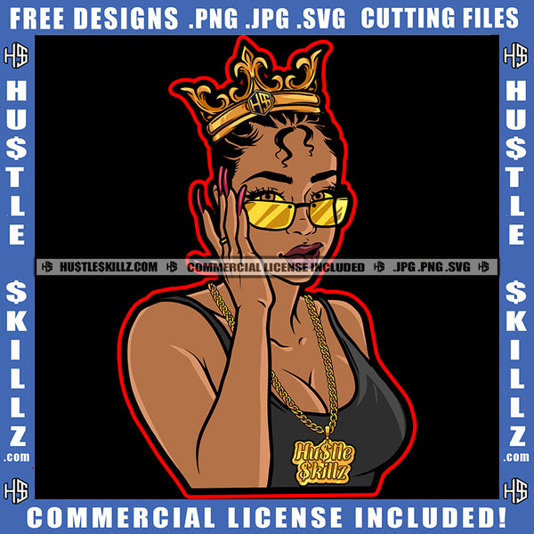 Afro Lola Diva Queen Boss Lady Glasses Black Woman Glamour Ebony Nubian Melanin Logo Hustle Skillz SVG PNG JPG Vector Cut Files Silhouette Cricut