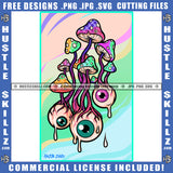 Mushrooms Eyeballs Eyes Fungus Fungi Garden Forest Plant Ground Cartoon Grind Hustling Logo Hustle Skillz SVG PNG JPG Vector Cut Files Silhouette Cricut