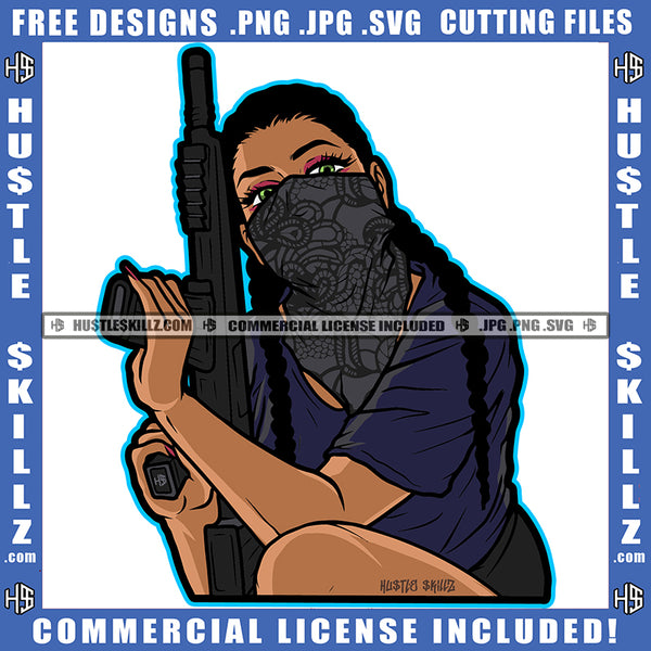 Afro Lola Diva Boss Lady Caring Gun Gangster Hipster Girl Ebony Nubian Melanin Logo Hustle Skillz SVG PNG JPG Vector Cut Files Silhouette Cricut