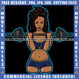 Black Woman Lifting Weights In Bw Workout Outfit Exercise Sneakers Bar Bells Logo Hustle Skillz SVG PNG JPG Vector Cut Files Silhouette Cricut