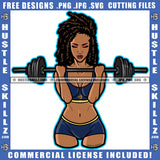 Black Woman Lifting Weights In Bw Workout Outfit Exercise Sneakers Bar Bells Logo Hustle Skillz SVG PNG JPG Vector Cut Files Silhouette Cricut