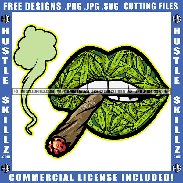 Big Green Lips Gold Leaves Smoke Smoking Leaf Pattern Puffing Leaves I ...