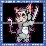 Evil Cat Feline Knife Mask Cuts Fight Kitty Abstract Graphic Grind Hustler Logo Hustle Skillz SVG PNG JPG Vector Cut Files Silhouette Cricut