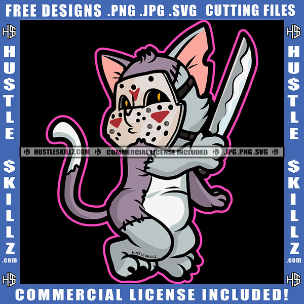 Evil Cat Feline Knife Mask Cuts Fight Kitty Abstract Graphic Grind Hustler Logo Hustle Skillz SVG PNG JPG Vector Cut Files Silhouette Cricut