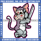 Evil Cat Feline Knife Mask Cuts Fight Kitty Abstract Graphic Grind Hustler Logo Hustle Skillz SVG PNG JPG Vector Cut Files Silhouette Cricut