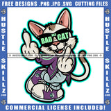 Bad Ass Cat Middle Finger Feline Animal Stop Sign Dripping Drip Glasses Ghetto Hood Logo Hustle Skillz SVG PNG JPG Vector Cut Files Silhouette Cricut