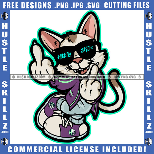 Mean Cat Middle Finger Feline Animal Stop Sign Dripping Drip Glasses Ghetto Hood Logo Hustle Skillz SVG PNG JPG Vector Cut Files Silhouette Cricut