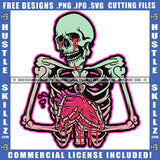 Dripping Skull Holding Heart Bleeding Blood Skeleton Bones Death Smile Creepy Logo Hustle Skillz SVG PNG JPG Vector Cut Files Silhouette Cricut