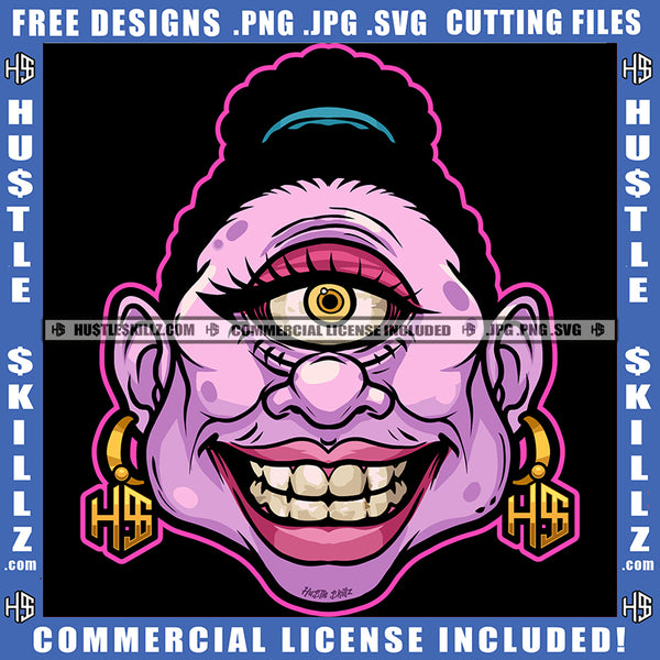 Creepy Mouth Scary One Big Eye Blood Dripping Bleeding Scars Logo Hustle Skillz SVG PNG JPG Vector Cut Files Silhouette Cricut