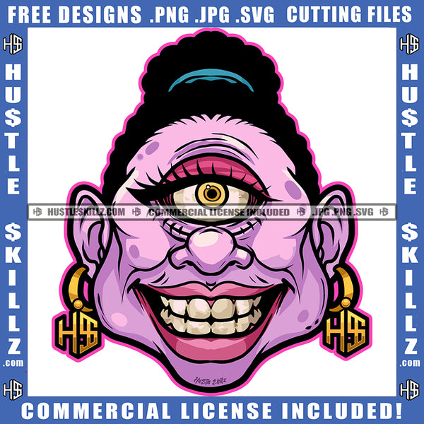 Creepy Mouth Scary One Big Eye Blood Dripping Bleeding Scars Logo Hustle Skillz SVG PNG JPG Vector Cut Files Silhouette Cricut