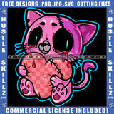 Creepy Cat Scary Heart Broken Balloon Blood Dripping Bleeding Scars Spooky Logo Hustle Skillz SVG PNG JPG Vector Cut Files Silhouette Cricut