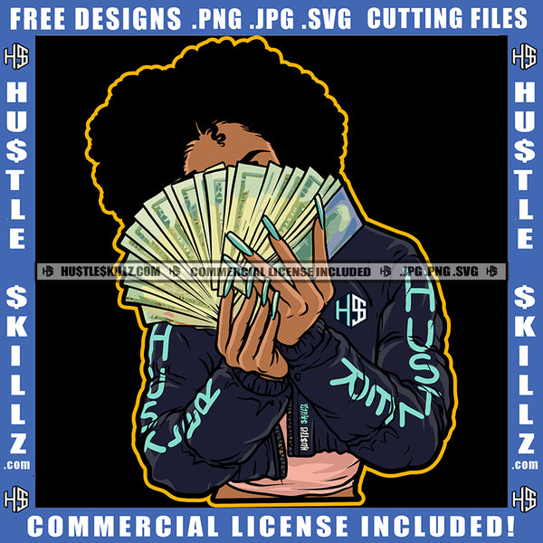 Blonde Woman Money Spread On Face Boss Lady Gangster Gangsta Dope Girl Logo Hustle Skillz SVG PNG JPG Vector Cut Files Silhouette Cricut