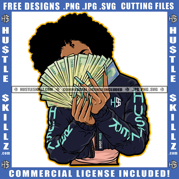 Blonde Woman Money Spread On Face Boss Lady Gangster Gangsta Dope Girl Logo Hustle Skillz SVG PNG JPG Vector Cut Files Silhouette Cricut