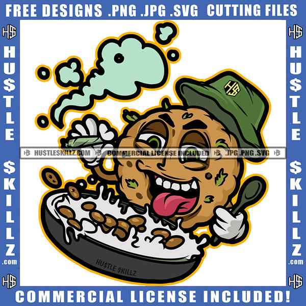 Cookie Smoking Organic Grass Cannabis Blunt Marijuana Weed leaf Logo Hustle Skillz SVG PNG JPG Vector Cut Files Silhouette Cricut