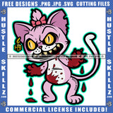 Pink Cat Kitten Purple Skirt Dripping Red Blood Bloody Mouth Claws Pink Bow Logo Hustle Skillz SVG PNG JPG Vector Cut Files Silhouette Cricut