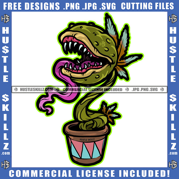 Hungry Evil Carnivorous Plant Cannabis Smoking Blunt Marijuana Weed leaf Logo Hustle Skillz SVG PNG JPG Vector Cut Files Silhouette Cricut