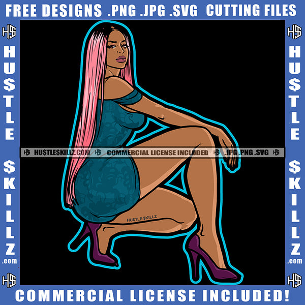 Sexy Melanin Woman Twerking Grind Hustle Grinding Dope Girl Skillz Hustling Hustler Logo Hustle Skillz SVG PNG JPG Vector Cut Files Silhouette Cricut