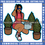 Boss Lady Woman Squatting On Weed Tree Stacks Floor Blonde Hair Grind Bragging Hustle Skillz SVG PNG JPG Vector Cut Cutting Cricut Silhouette