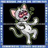 Cat High Life Smoker Drug Cannabis Smoking Blunt Marijuana Weed leaf Logo Hustle Skillz SVG PNG JPG Vector Cut Files Silhouette Cricut