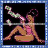 Melanin Woman Slim Figure Curvy And Sexy Holding Gun Handful Money Dollar Bills Hustler Hustling Logo Hustle Skillz SVG PNG JPG Vector Cut Files Silhouette Cricut