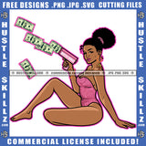 Melanin Woman Slim Figure Curvy And Sexy Holding Gun Handful Money Dollar Bills Hustler Hustling Logo Hustle Skillz SVG PNG JPG Vector Cut Files Silhouette Cricut