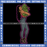 Melanin Woman Fit Figure Curvy And Sexy Long Wave Hairstyle Hustler Earing  Cannabis Smoking Blunt Marijuana Weed leaf Logo Hustle Skillz SVG PNG JPG Vector Cut Files Silhouette Cricut