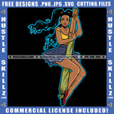 Nubian Woman Holding Cigar Fit Figure Curvy And Sexy Long Wave Hairstyle Hustler Earing  Cannabis Smoking Blunt Marijuana Weed leaf Logo Hustle Skillz SVG PNG JPG Vector Cut Files Silhouette Cricut