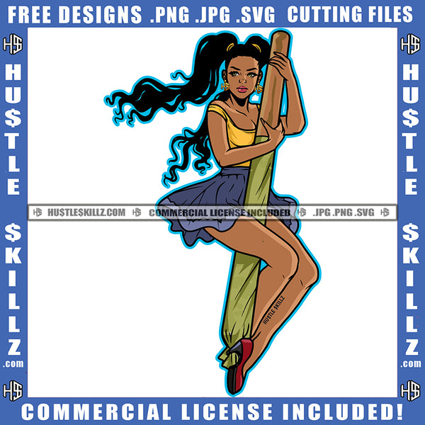 Nubian Woman Holding Cigar Fit Figure Curvy And Sexy Long Wave Hairstyle Hustler Earing  Cannabis Smoking Blunt Marijuana Weed leaf Logo Hustle Skillz SVG PNG JPG Vector Cut Files Silhouette Cricut