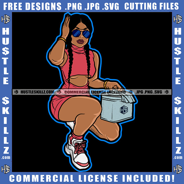 Beautiful Woman Melanin Blonde Hair Boss Lady Sunglass Nubian Glamour Hustle Skillz Logo Hustle Skillz SVG PNG JPG Vector Cut Files Silhouette Cricut