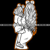 Mom Daughter Black And White Design Girl Long Hair Love Happy Mothers Day Mommy Mum Kids Child Logo Hustle Skillz SVG PNG JPG Vector Cut Files Silhouette Cricut
