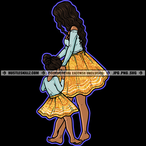 Mom Daughter Happy Mothers Day Matching Outfits Dress Caucasian Mommy Mum Kids Child Logo Hustle Skillz SVG PNG JPG Vector Cut Files Silhouette Cricut