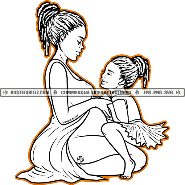 Mom Daughter Black And White Design Love Happy Mothers Day Locs Dreads Hair Melanin Mommy Dress Mum Kids Logo Hustle Skillz SVG PNG JPG Vector Cut Files Silhouette Cricut
