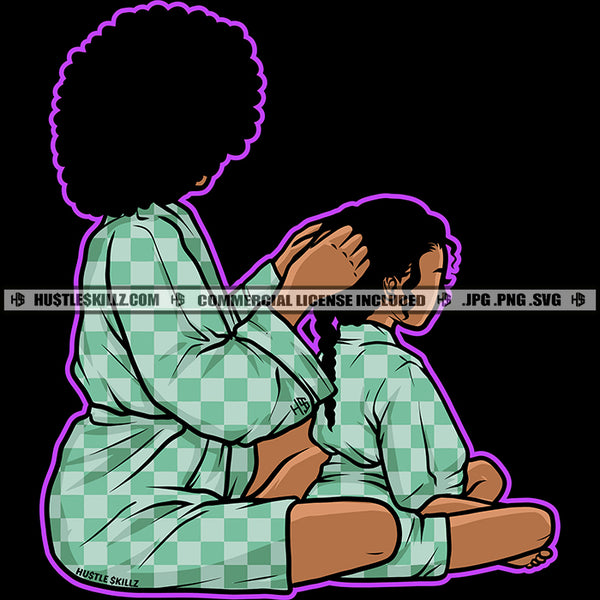 Mom Daughter Love Matching Robe Happy Mothers Day Melanin Mommy Afro Hair Mum Kids Logo Hustle Skillz SVG PNG JPG Vector Cut Files Silhouette Cricut