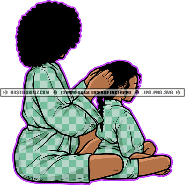 Mom Daughter Love Matching Robe Happy Mothers Day Melanin Mommy Afro Hair Mum Kids Logo Hustle Skillz SVG PNG JPG Vector Cut Files Silhouette Cricut