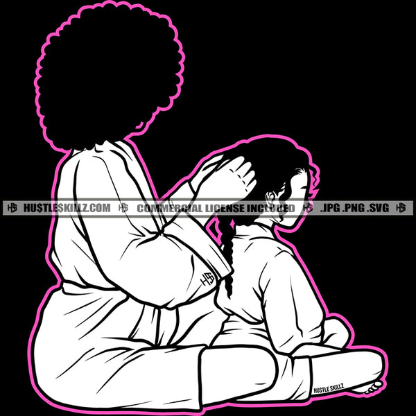 Mom Daughter Black And White Design Love Matching Robe Happy Mothers Day Mommy Afro Hair Braids Mum Kids Logo Hustle Skillz SVG PNG JPG Vector Cut Files Silhouette Cricut